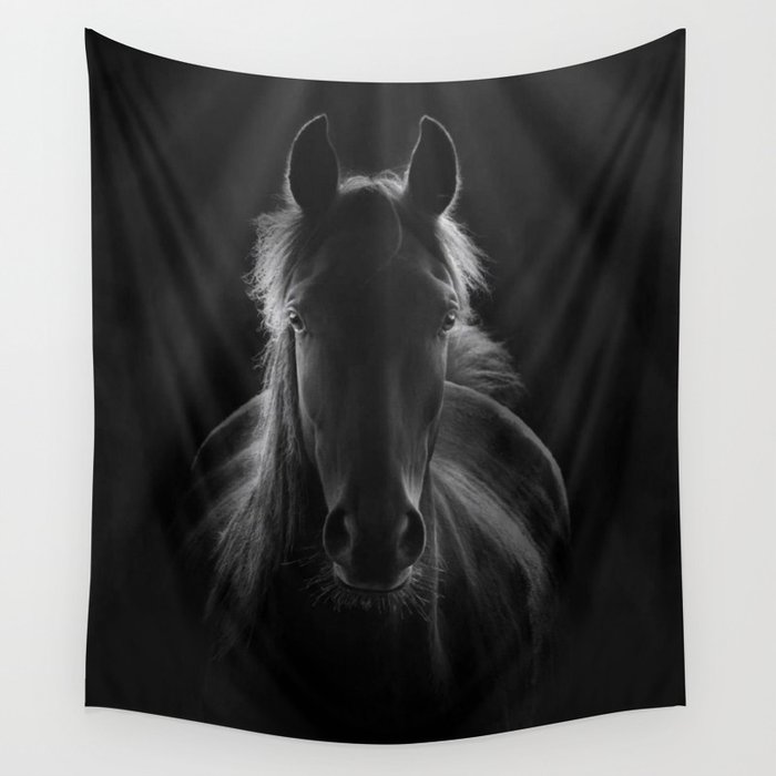 No One To Run With - Beautiful Horse Portrait black and white photograph - photography - photographs Wall Tapestry