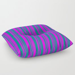 [ Thumbnail: Teal and Fuchsia Colored Pattern of Stripes Floor Pillow ]