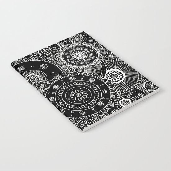 Lacy White Mandalas on Black Notebook