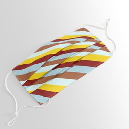 [ Thumbnail: Yellow, Maroon, Light Blue, Sienna, and Light Cyan Colored Striped/Lined Pattern Face Mask ]