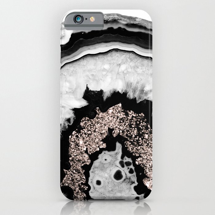 gray black white agate with rose gold glitter #1 #gem #decor #art #society6 iphone case