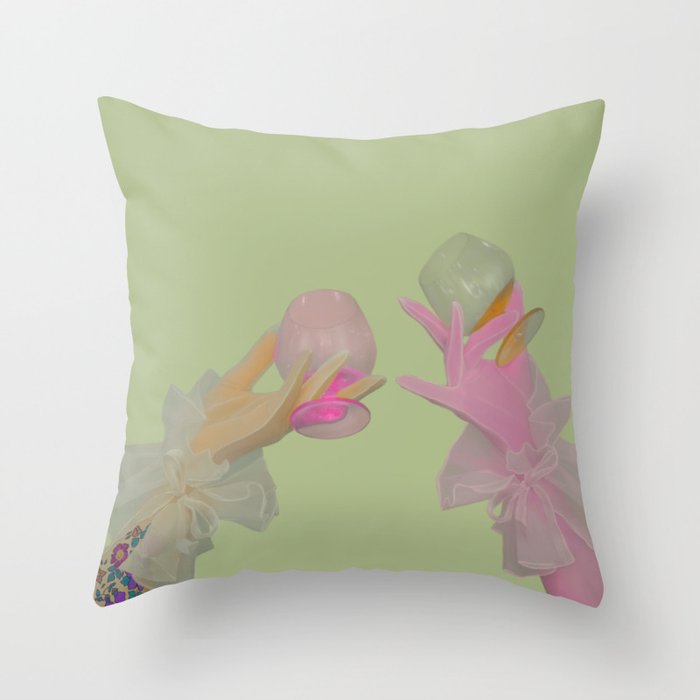 CLINK! - DIGITAL PAINTING CHEERS DRINK GLASS CLOWNS PASTEL JOY WLW QUEER FRIENDSHIP LOVE QUIRKY KAWAII Throw Pillow