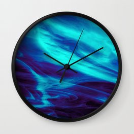 Aurora  Wall Clock | Evening, Borealis, Cosmic, Black, Sky, Waves, Night, Watercolor, Aurora, Cyan 