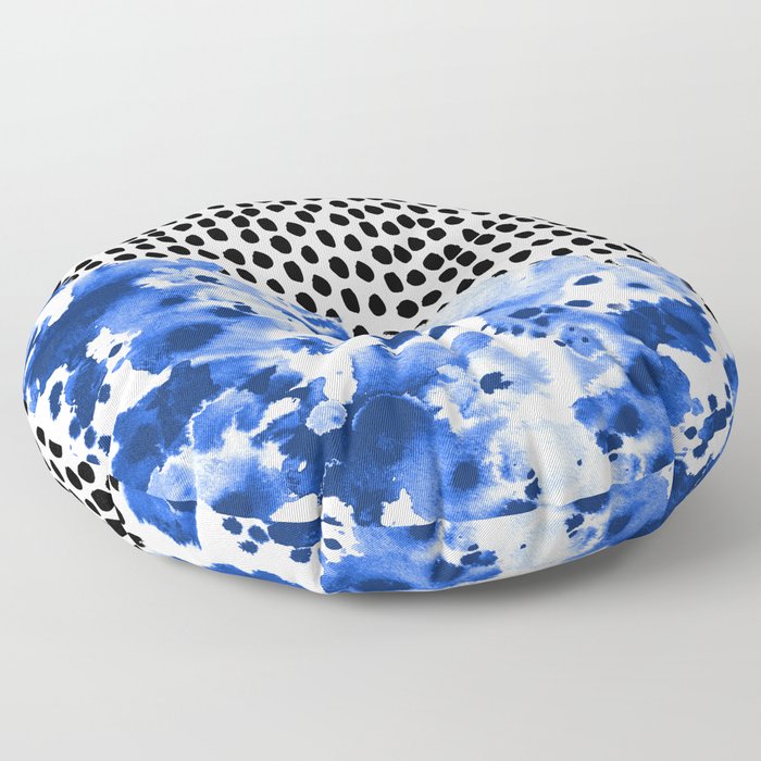 Monroe - India ink, indigo, dots, spots, print pattern, surface design Floor Pillow