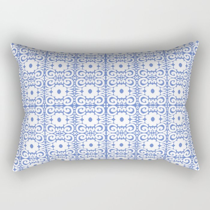Retro Daisy Lace 70’s Resort Blue Rectangular Pillow