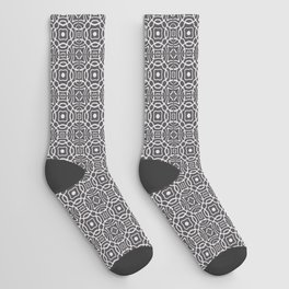 Vintage Noir Geometric Farmhouse Tile Mandala Pattern Black Gray Socks