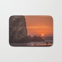 Walk at Sunset Bath Mat | Beach, Photo, Color, Searocks, Meditation, Orangesunset, Ocean, Sunset, Reflection, Digital 