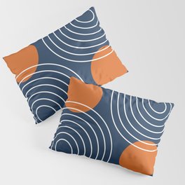 Mid Century Modern Geometric 83 in Navy Blue and Orange (Rainbow and Sun Abstraction) Pillow Sham