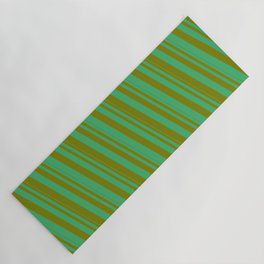 [ Thumbnail: Sea Green & Green Colored Striped/Lined Pattern Yoga Mat ]