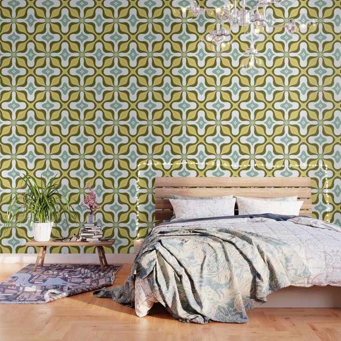 Retro groovy floral vintage 70s pattern Wallpaper