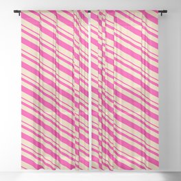[ Thumbnail: Deep Pink and Tan Colored Lined/Striped Pattern Sheer Curtain ]