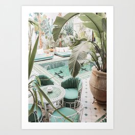 Travel Photography Art Print | Tropical Plant Leaves In Marrakech Photo | Green Pool Interior Design Art Print