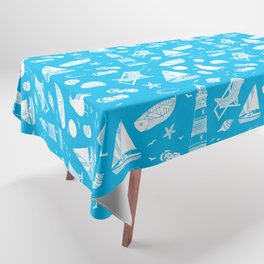 Turquoise And White Summer Beach Elements Pattern Tablecloth
