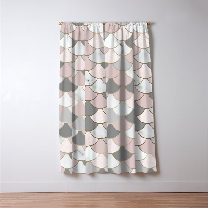 Mermaid Marble Blush Pink Gray Moroccan Scalloped Tile Pattern Blackout Curtain By Meganmorrisart