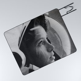 NASA Astronaut, Anna Fisher, black and white photograph Picnic Blanket
