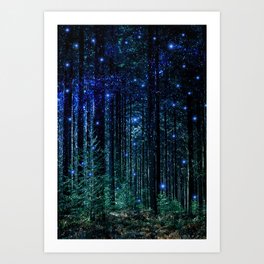 Magical Woodland Kunstdrucke | Trees, Woods, Home, Blue, Stars, Glow, Cool, Christmas, Decor, Glowing 