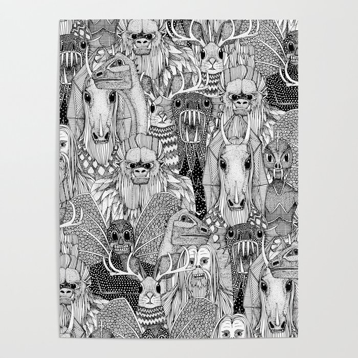 cryptid crowd black white Poster