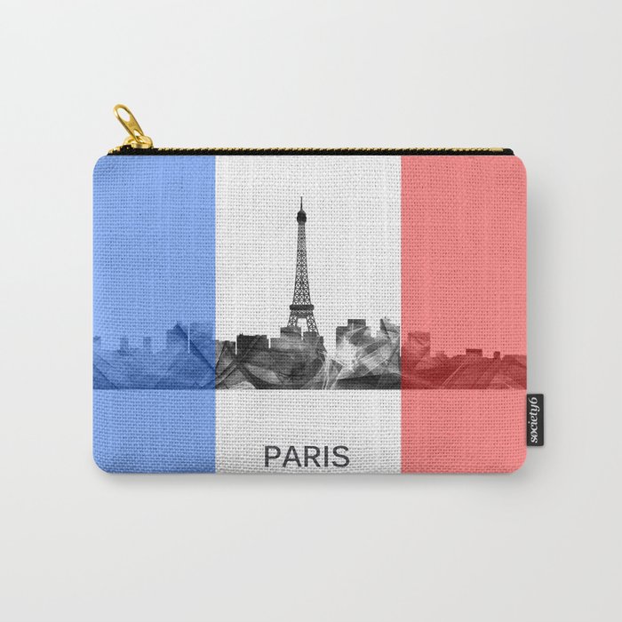 Paris, France skyline WB BW with French flag Carry-All Pouch