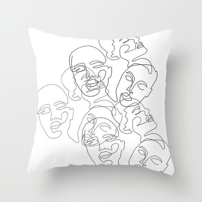 Lined Face Sketches Throw Pillow
