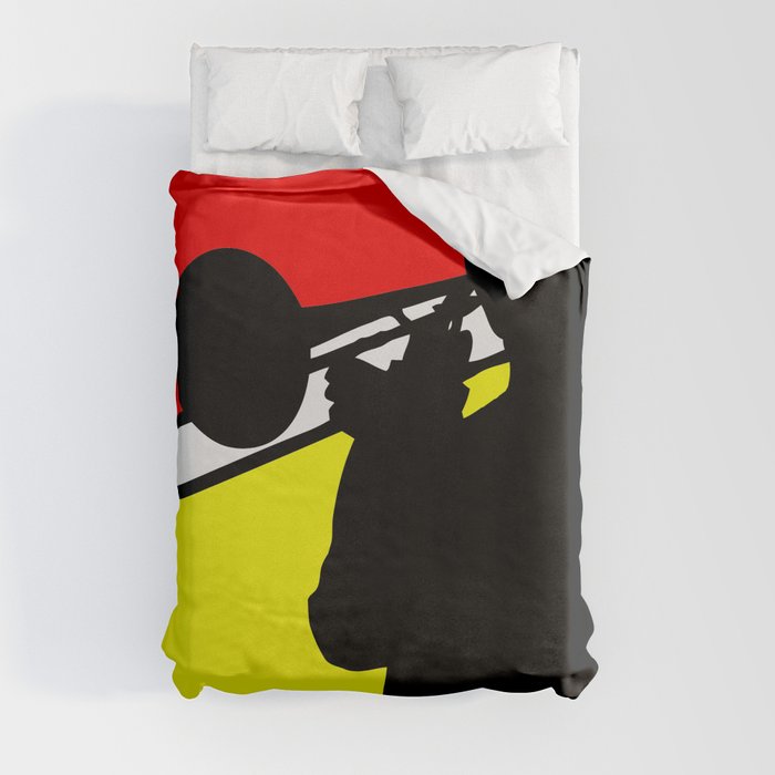 Jazz trombone player silhouette mondrian colors Duvet Cover