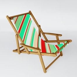 [ Thumbnail: Colorful Red, Light Green, Green, Mint Cream, and Beige Colored Striped Pattern Sling Chair ]