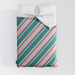 [ Thumbnail: Light Pink & Teal Colored Pattern of Stripes Comforter ]