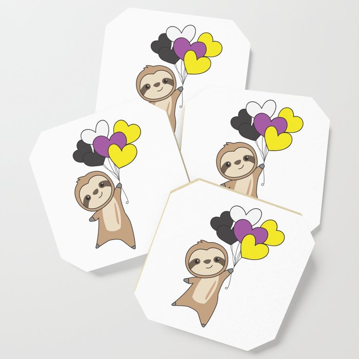 Nonbinary Flag Gay Pride Lgbtq Hearts Sloth Coaster