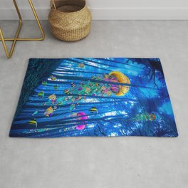 Elecric Jellyfish in a Misty Forest Area & Throw Rug