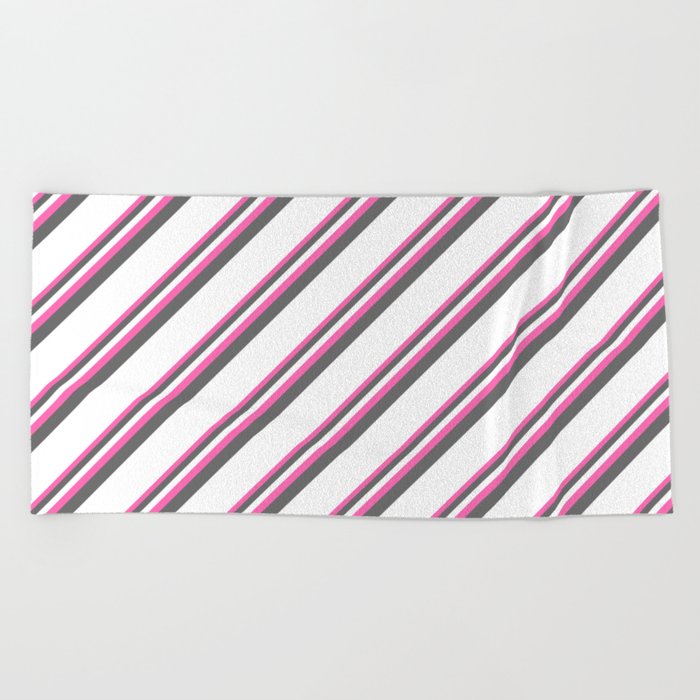Hot Pink, Dim Grey & White Colored Pattern of Stripes Beach Towel