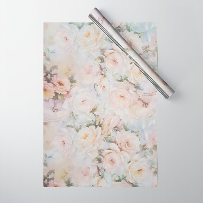 Vintage romantic blush pink ivory elegant rose floral Wrapping Paper