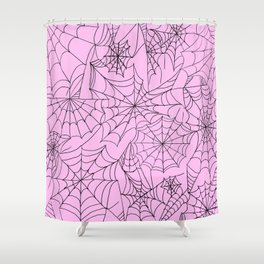 Spooky Cobwebs over Pastel Pink Shower Curtain