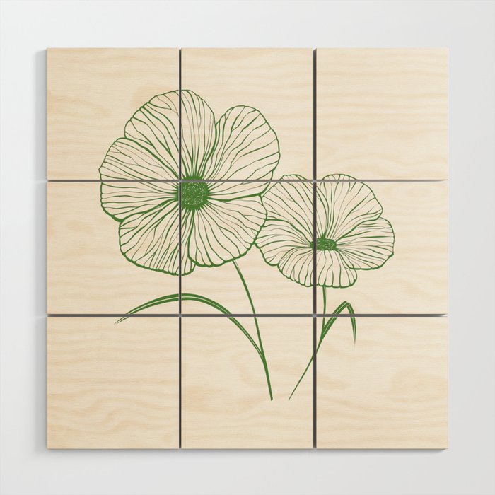 Flowers in Green Wood Wall Art