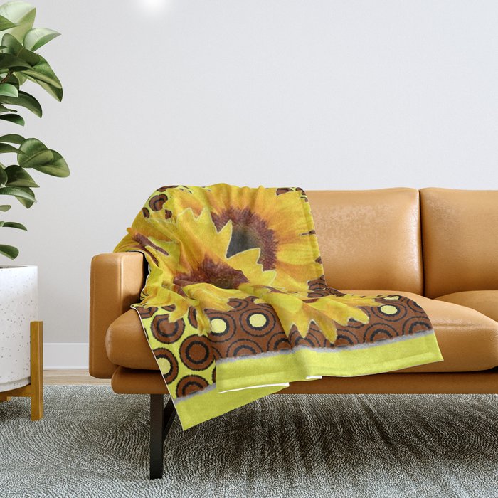 DECORATIVE DECO BROWN & YELLOW SUNFLOWERS DESIGN Throw Blanket