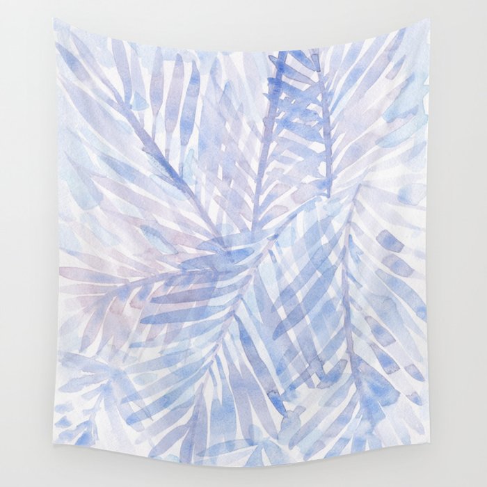 Muted Blue Palm Leaves 02 Wall Tapestry