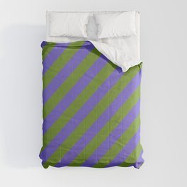 [ Thumbnail: Slate Blue and Green Colored Lines/Stripes Pattern Comforter ]