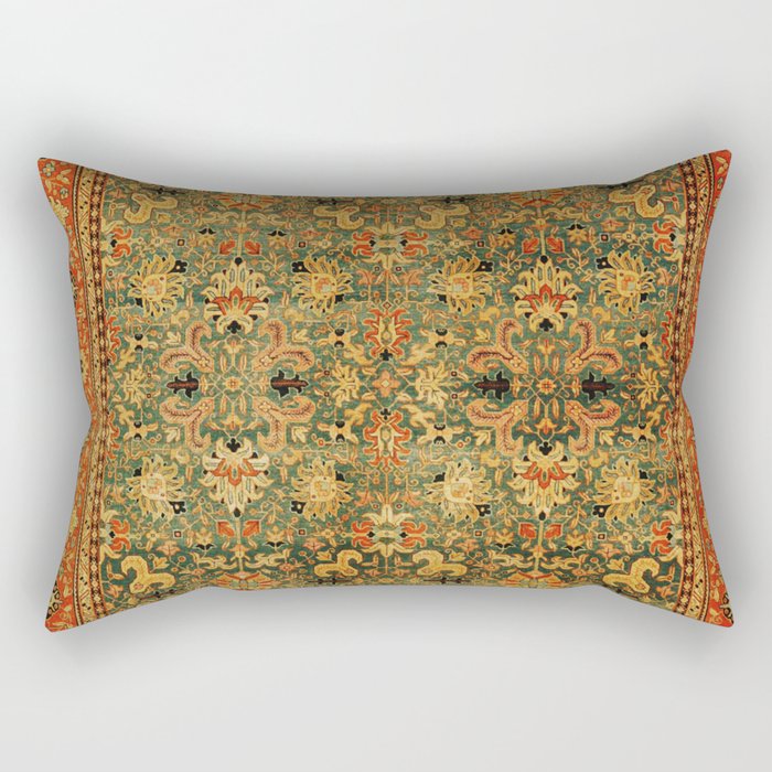 Tabriz Green Orange Rug Print Rectangular Pillow