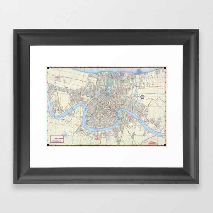 New Orleans Vintage Map Framed Art Print