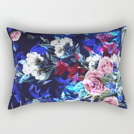 Dark Blue Floral Pattern Rectangular Pillow