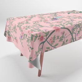 Chinoiserie Pink Fresco Floral Garden Birds Oriental Botanical Tablecloth