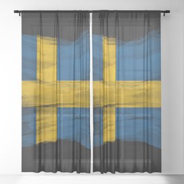 Sweden flag brush stroke, national flag Sheer Curtain