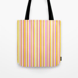 [ Thumbnail: Violet, Yellow, and Mint Cream Colored Lines Pattern Tote Bag ]
