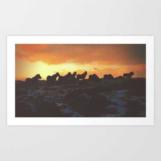 Golden Red Horses Art Print