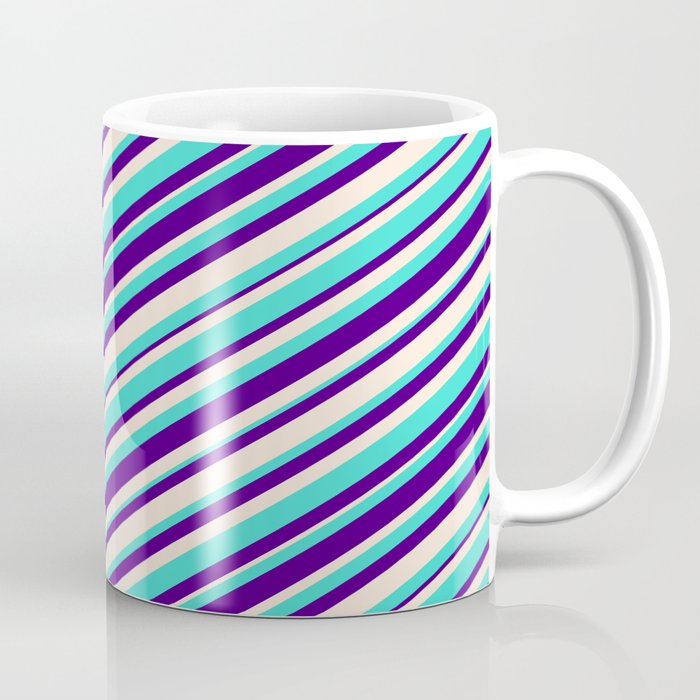 Turquoise, Indigo, and Beige Colored Lines/Stripes Pattern Coffee Mug
