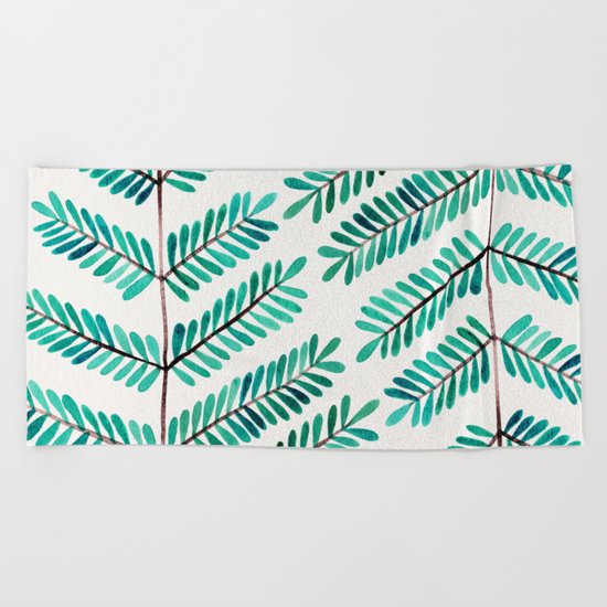 Turquoise Leaflets Beach Towel