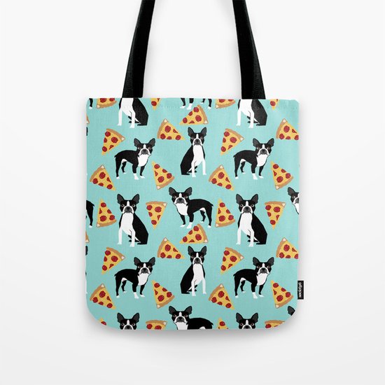 Boston Terrier pizza party cute pet portraits junk food pizza slices with boston terrier pattern Tote Bag