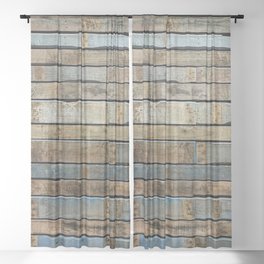 distressed wood wall - Blue and brown planks Sheer Curtain