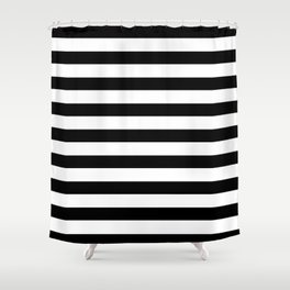 Midnight Black and White Stripes Shower Curtain