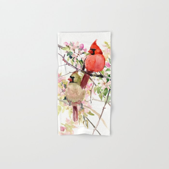 Cardinal Birds and Spring, cardinal bird design Hand & Bath Towel