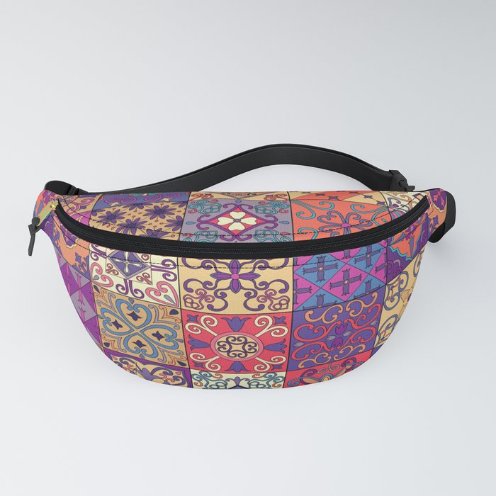 Seamless pattern with portuguese tiles in talavera style. Azulejo, moroccan, mexican ornaments Fanny Pack