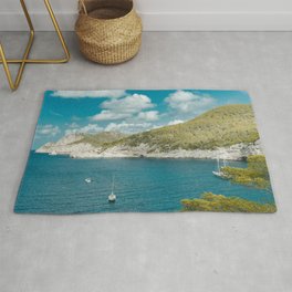 Spain Photography - Beautiful Sea Water By The Mountains Area & Throw Rug